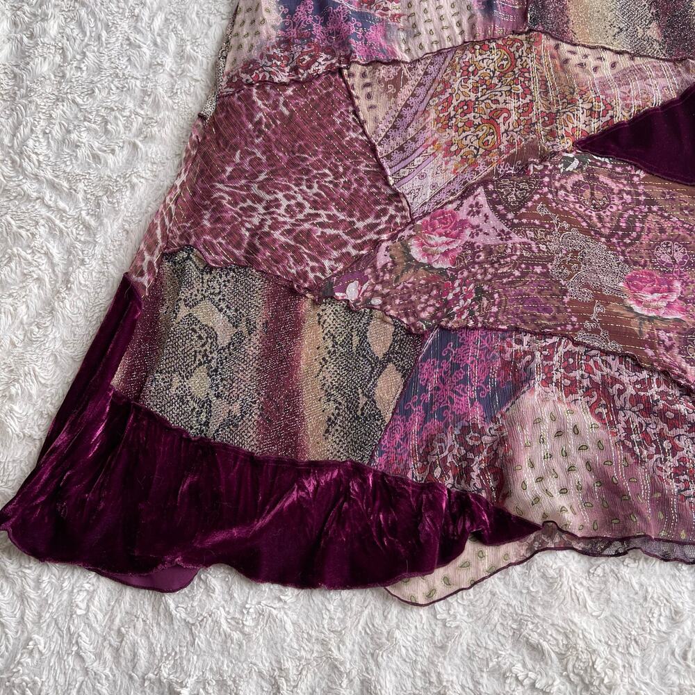 SOLD Cache vintage Y2K patchwork silk maxi skirt fairy paisley floral velvet - Picture 7 of 12